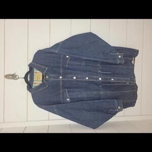 VINTAGE 90s Hip Hop Michael Sloane large long denim jacket with tied accents